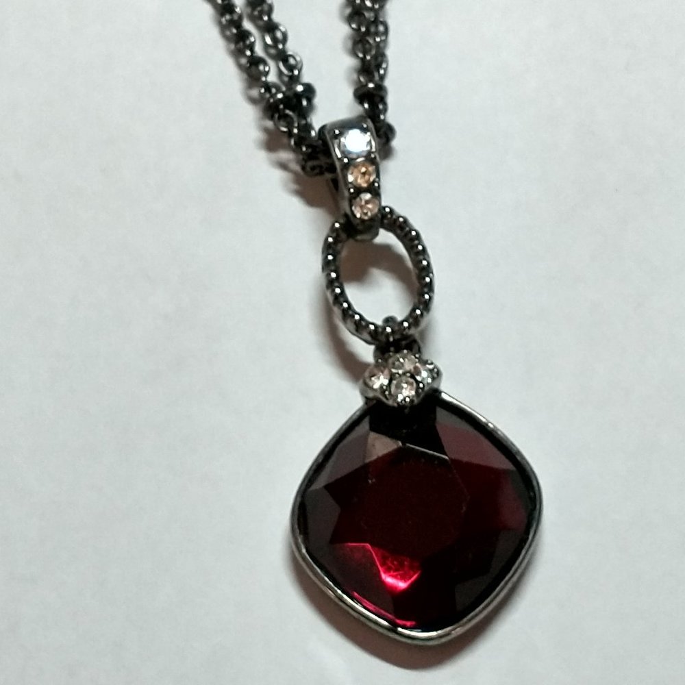 Necklace, Garnet set on black chain